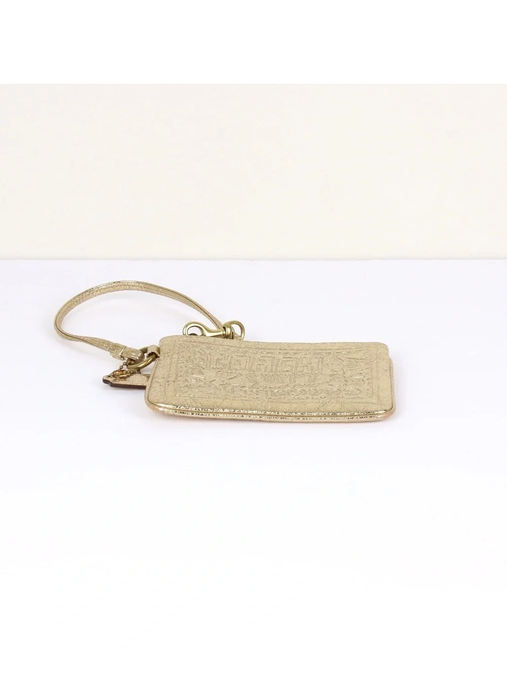 Coach Poppy Metallic Gold Graphic Leather Zip Wristlet Wallet